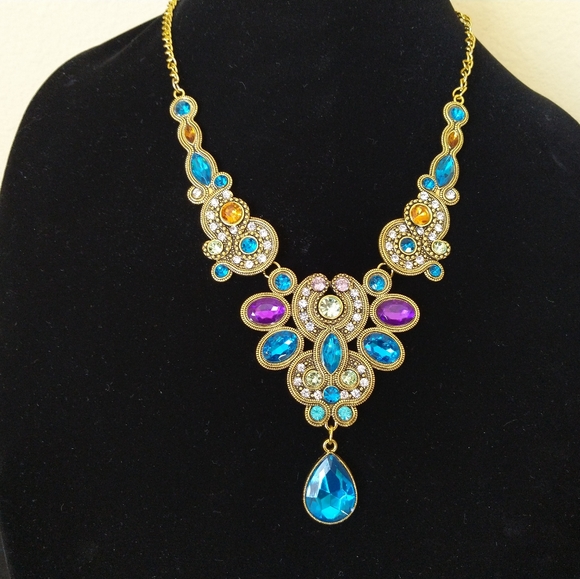 Blue and Gold Tone Statement Necklace - Picture 9 of 9